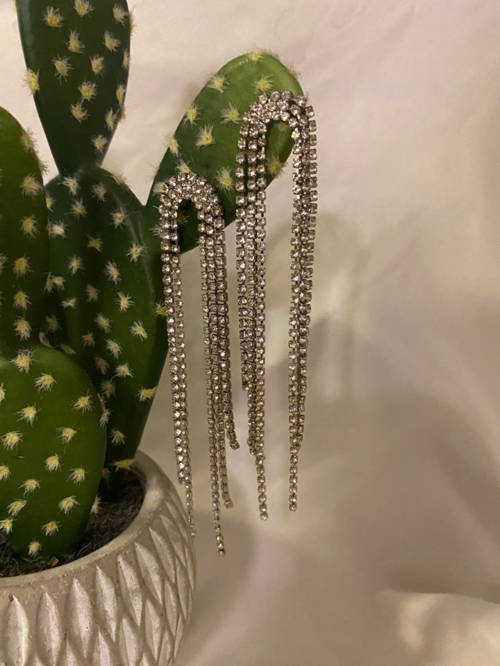 Vintage Silver Rhinestone Fringe Drop Earrings